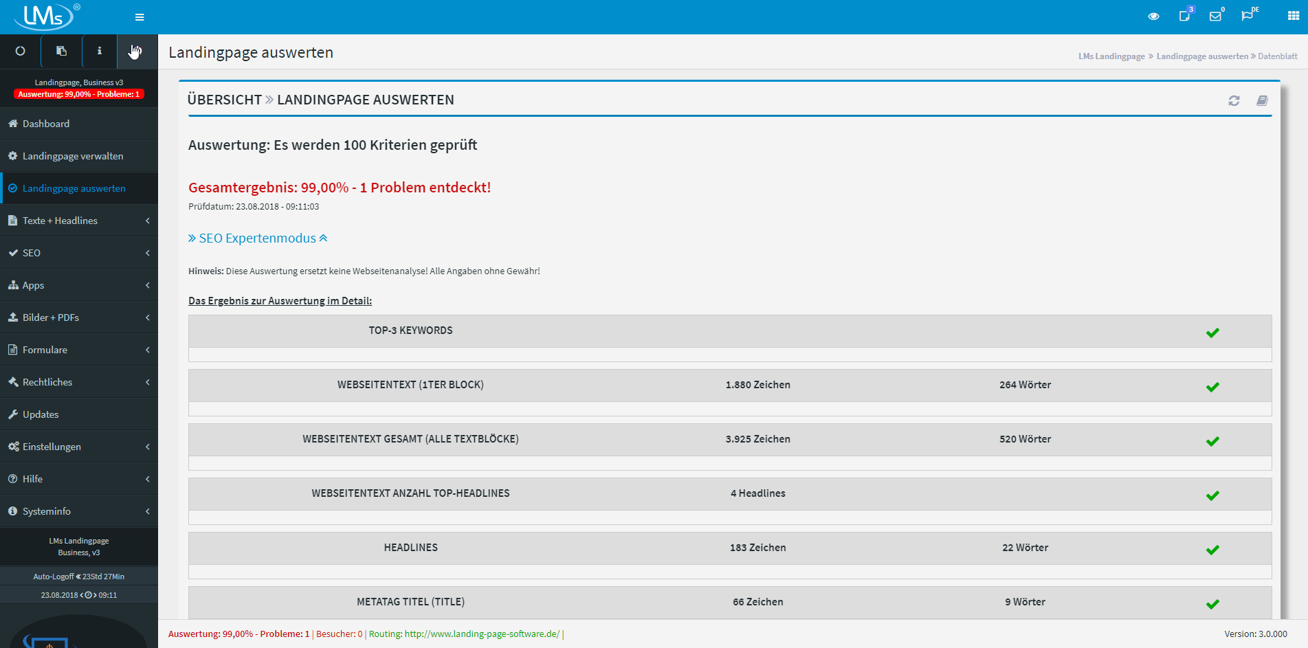 Landingpage Business V.3 - Die Auswertung Landingpage Business V.3 - Die Auswertung